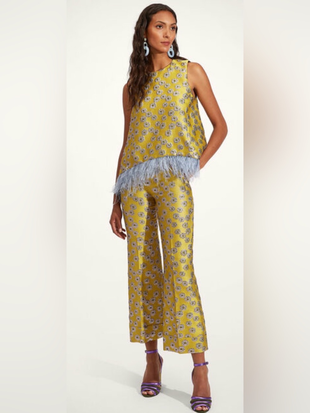 La DoubleJ Hendrix Floral Brocade High Waist Flared Pants Size Med NWOT